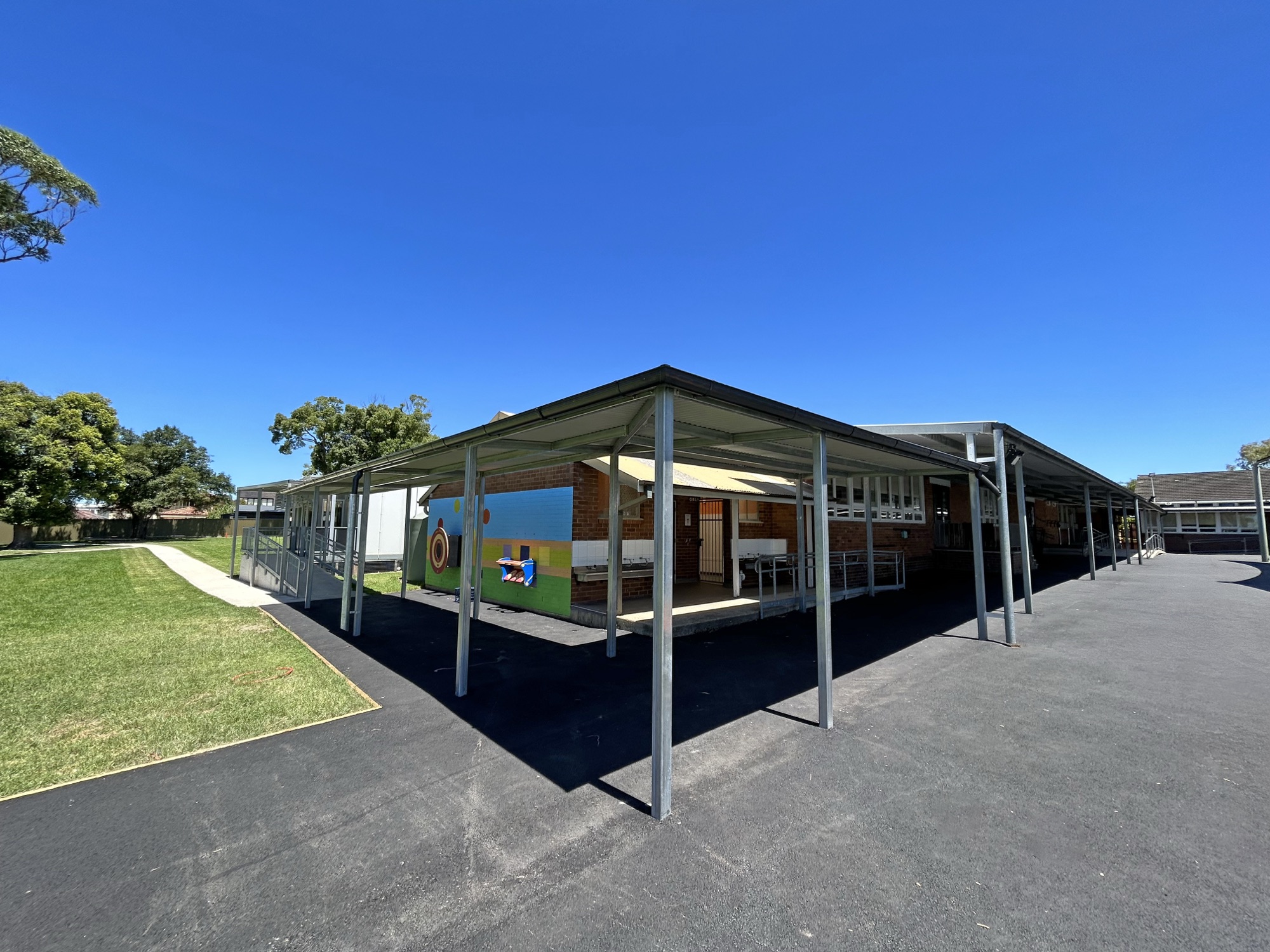 Completed covered walkways at a school